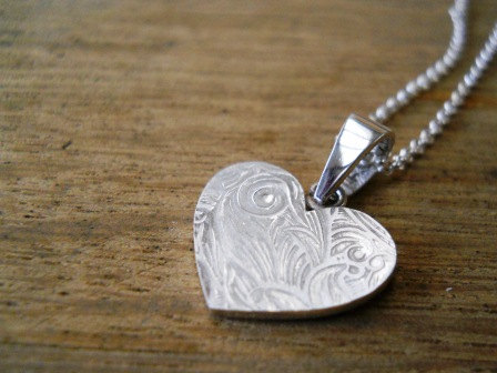 silver heart necklace heart jewelry flower necklace heart pendant sterling silver