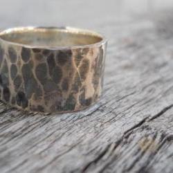 Wide rustic hammered band Unisex