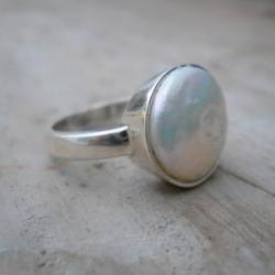 round pearl silver ring fresh water pearl