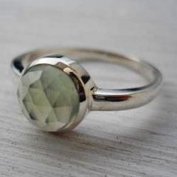 Prehnite ring rose cut prehnite ring pale green gemstone ring silver ring