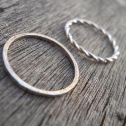 Twisted ring & thin hammered band. Stacking rings Free shipping